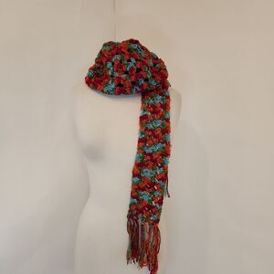 Vibrant Red and Blue Crochet Scarf NWOT